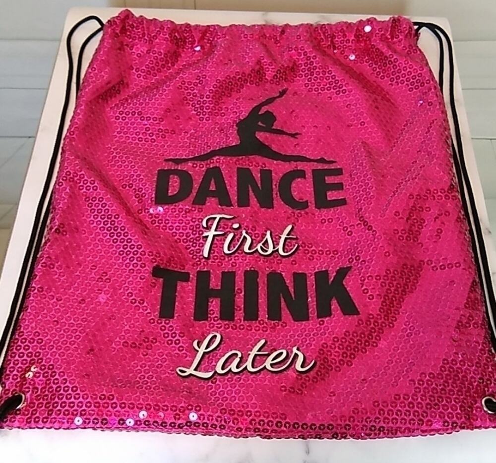 Claire's Dance Bag Pink Sequined Draw String Think First Dance Later